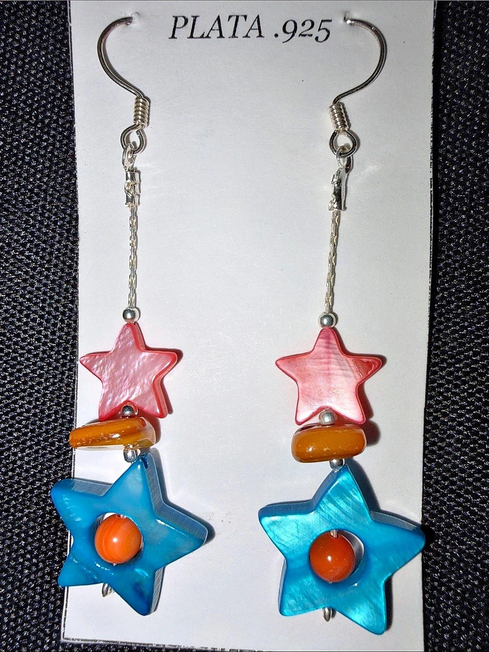 Star Dangle Earrings in Blue & Pink Like New